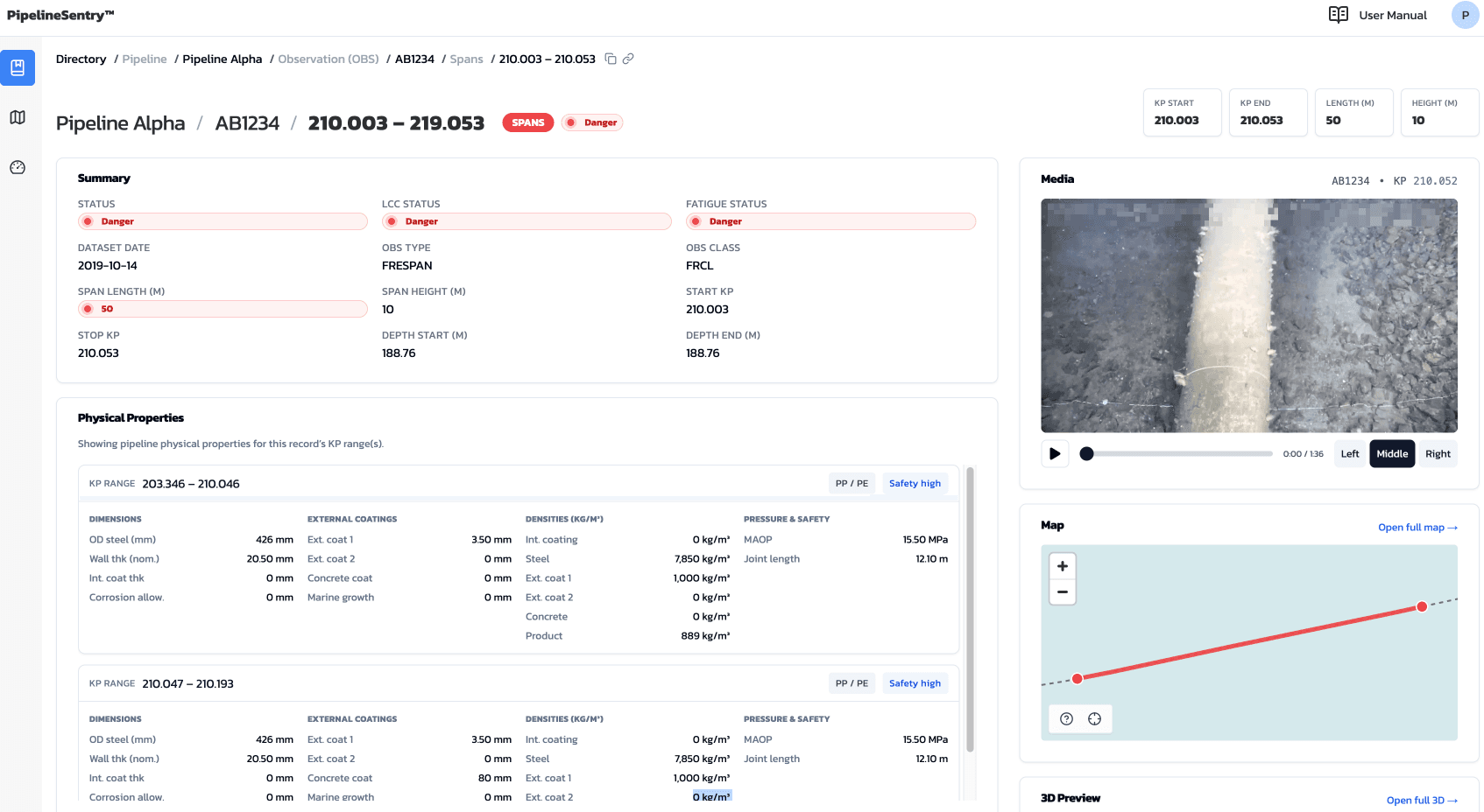 PipelineSentry integrity assessment dashboard